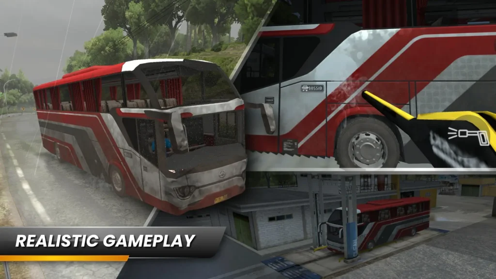Bus Simulator Indonesia multiplayer gameplay screenshot with convoy of buses