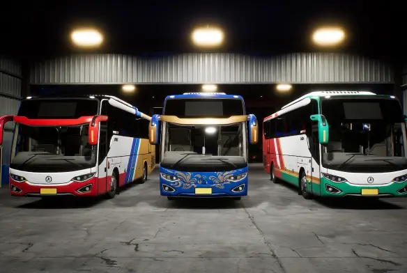 Bus Simulator Indonesia Mod APK garage with custom livery buses unlocked